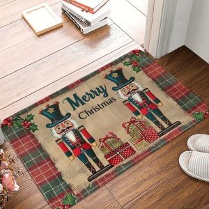 VIKAMA Giáng Sinh Kẻ Sọc Holly In Hình Kẹp Hạt Dẻ Lính Thảm Trải Sàn Polyester Mềm Thảm Cho Hiên Nhà Lối Vào Phòng Tắm Trang Trí Chống Trơn Trượt Phong Cách Hiện Đại