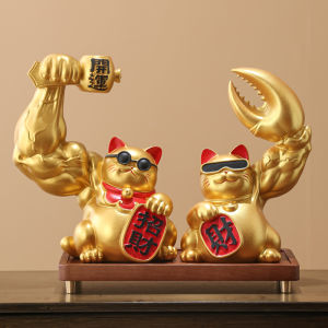 Lucky Cat Figurine Creative Chinese Style Home Decoration Business Prosperity Desk Top Decoration Resin Handmade Craft Gift