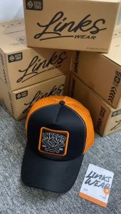 LINKSWEAR Topi Jaring Pria Trucker Hat Jaring Pria Dewasa Black Orange LTTCRBOA089