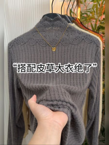 Áo Sơ Mi Ren Cổ Cao Tay Dài Thanh Lịch Cho Nữ Áo Len Dệt Kim Khoét Sâu Gợi Cảm Trẻ Trung Giảm Béo Thời Trang Thu Đông