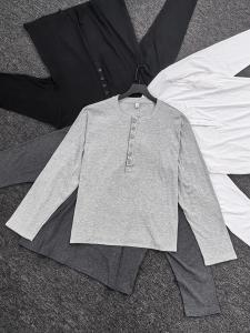 Soft Comfortable Versatile Short Wide BOXY Long Sleeve T-Shirt Henry Collar Base Layer Top for Men And Women in Spring And Autumn