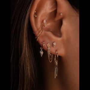 14k Solid Gold Versa Chain Claw Hoop with Spike Charm