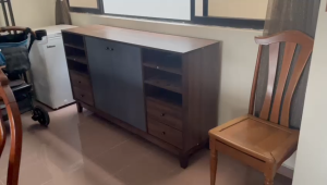 Flexidesignx Side Board Cabinet 2 Door 2 Drawer Soft Close Walnut Grey Solid Leg – MERLIN