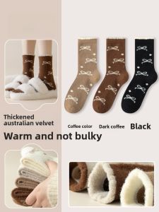 JINGCHI | Thickened Fleece Womens Long Socks Autumn Winter Warm Home Sleepwear Mid-Calf Plush Socks Nylon Polyester Spandex Blend Winter Thermal