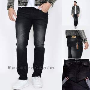 RoosterDenim Celana Jeans Pria Skinny Biker Motor Knee Rips Black Denim Selvedge