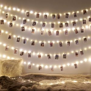 LED String Lights With Clips To Hang Pictures Garland Christmas Decoration Party Wedding Xmas Battery Operated Photo Clip Lights LED String Lights Birthday Anniversary Christening Backdrop