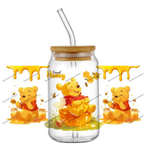 Funko | Hotsale UV DTF 3D Lovely Retro Winnie Pooh Stickers 16oz Glass Can Cup Waterproof Handicrafts Transfer Wrap Coffee DIY Decals