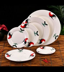 Vintage Nostalgic Classic rooster dish plate Ceramic flat plate Shallow plate