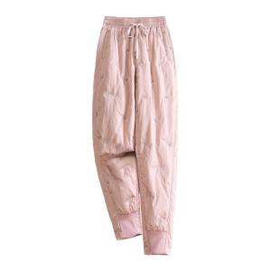 Tiiwgjiy | Pink Down Fleece Lined High Waist Thickened Winter Womens Trousers Bootcut Pants Outerwear Cotton Pants For Ages 40-49