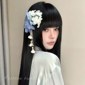 Kẹp Tóc Hoa Xanh Phong Cách Trung Hoa Mới Phụ Kiện Tóc Hoa Mô Phỏng Tua Rua Kẹp Tóc Bên Hông Quần Áo Dài Tay Trang Sức Thời Trang