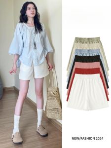 White Cotton Linen Workwear Shorts Women Summer Thin Casual Wide Leg A-Line High Waist Slimming Loose Small Five-Quarter Pants
