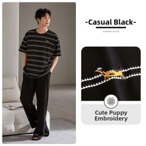 JIALEFEN | Summer Mens Sleepwear Set Striped Light