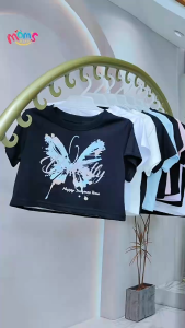 Kids Blouse for Girls Cute Ribbon Butterfly Design Trendy Korean Style Casual Outfit Crop Top Blouse for Girls 3-14 Years Old
