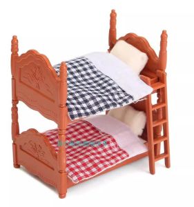 Miniature Bedroom Scene Model Dollhouse Accessories BJD Doll Furniture Double Layer Cartoon Top Bottom Bed Set for Kids