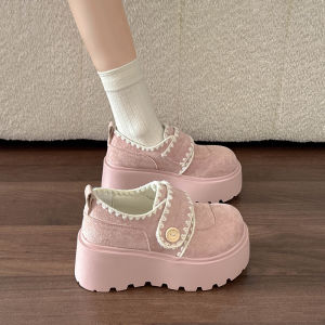 DIANCHA | Pink Thick Sole Magic Tape Casual Shoes Wedge