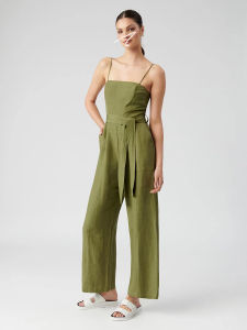 Avery Womens Simple Design One-Piece Pants Loose Wide Leg Strap Jumpsuit Slimming Lightweight Linen High Waist Long Pants