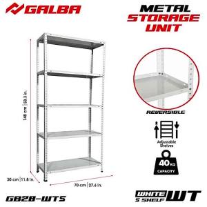 GB28 All-Steel Storage Unit 3- 4- and 5-Layers Adjustable Metal Rack Black/White/Silver (70x30x148)