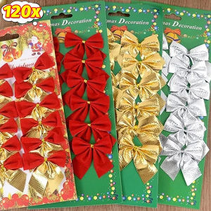 Hibeautylife】เครื่องประดับ Xmas ต้นไม้โบว์ห้อยระย้าโบว์จิ๋วสีทองแดง120/12ชิ้นของขวัญการตกแต่งงานปาร์ตี้ภายในบ้านปีใหม่