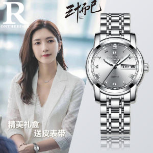 Waterproof Student Ladies Watch Elegant round Face Quartz Movement Stainless Steel Band Fashionable Night Light Calendar Display