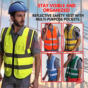 High-Visibility Reflective Safety Vest with Multi-Pocket Mesh/Polyester Material Multiple Sizes - SG Seller