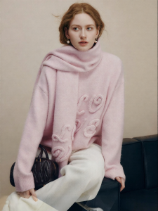 FAMANXUAN | Pink Handmade Flower Wool Sweater 2025 Winter