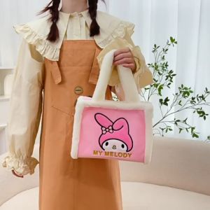 ASCENSION FASHION Embroidered Cute Cartoon Fur Handheld Tote Bag Large Capacity Japanese Style Student Storage Bag