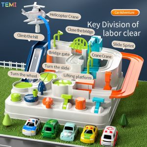 TEMI White Adventure Car Track Toy Race Rail Track Racing Rail Car Rescue Model Educational Toys Playsets for Kids Boy Girl Gift