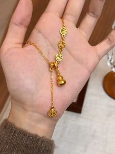 Saudi gold 18k pawnable legit pure gold Fu character tassel gourd pendant necklace for women New Year Gift gold pawnable jewelry Free pearl earrings as a gift buy 1 take 1