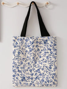 Floral print casual handbag reusable fashionable backpack multifunctional handbag canvas shopping bag