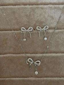 Elegant French S925 Sterling Silver Butterfly Knot Ballet Style Choker Necklace Diamond Embedded Fashionable Sweet All-Match