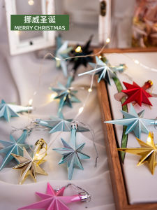 Christmas Decoration New Arrival Christmas Tree Pendant Electroplating Octagonal Star Shopping Window Color Hanging Decoration Venue Layout Props