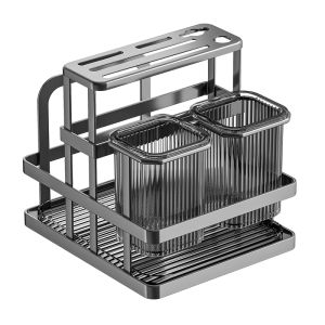 Kitchen Wall Mounted Multi-Function Knife Holder Chopsticks Tube Storage Rack Integrated Carbon Steel Rectangular Shape