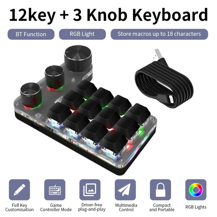 Bluetooth Programming Macro Custom 3 Knob Keyboard RGB 12 Key Copy ...