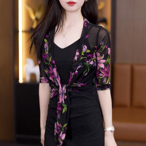Fashion Print Shawl Summer Suspender Skirt Small Coat Short Ultra-Thin Sun Protective Blouse Cardigan Outwear Easiest for Match