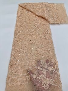 African Beaded Lace Fabric 2026 High-Quality Nigerian Tulle Mesh Sequined Lace Fabric Suitable for Sewing Womens Garments