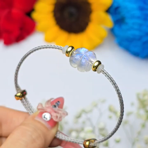 Q2059 Vòng cỏ 4 lá Moonstone ánh lửa siu VIP dây cáp ngắm cả ngày ko chán cho Kim và Thuỷ - Phong Thuỷ TUDO P