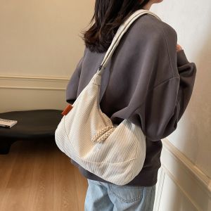 Casual Corduroy Dumpling Shaped Womens Crossbody Bag Large Capacity Commuting Shoulder Bag for Class Versatile Daily Use