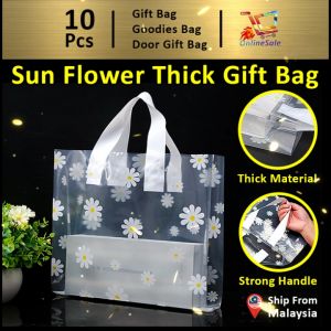 Gift Bag 10pcs Goodies Bag Premium Door Gift Beg (45)Korean Small Fresh Transparent Clear Sun Flower Birthday Wedding Thick Packaging Tote Plastic Bag