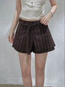 THROUS | Chân Váy Ngắn A-line Sọc Màu Vintage