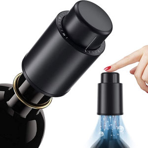 FLYMUYU Vacuum Wine Bottle Cap Stopper Sealed Storage Vacuum Memory Wine Stopper Push Style Bar Tools Barware Wine Cork Black