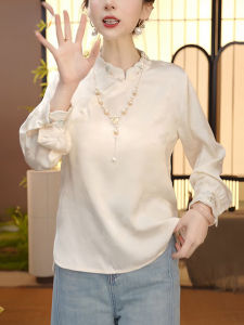 September Stray Ink Shirt 2025 Autumn New Chinese Style Base Layer High Grade Embroidery Elegant Versatile Casual Long Sleeve Shirt