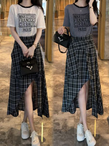 Shalldoer | Bộ đồ hai mảnh thời trang chống lão hóa mùa hè cho nữ in chữ tay ngắn quần áo công sở cổ tròn không tay quần áo công sở