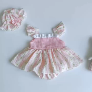 BD258 Body váy xô Muslin hoa nhí RIOKIDS quần áo cho bé gái sơ sinh đầy tháng thôi nôi