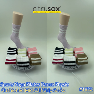CITRUSOX Sports Yoga Pilates Dance Physio Cushioned Mid-Calf Grip Socks (22-25cm fits EU36-40) #1822