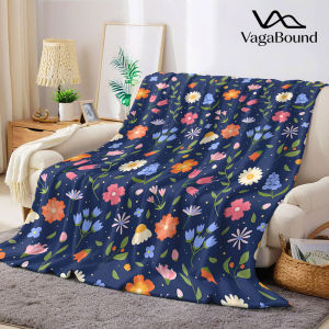 Navy Floral Flannel Blanket Warm Soft Halloween Christmas Decorative Couch Warm Cozy All-Season Gift