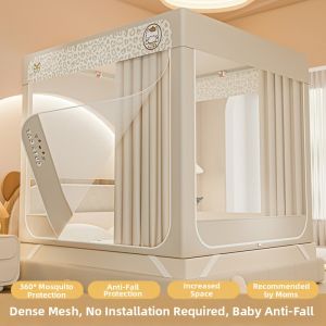 Dust-proof & Drop-Resistant Zipped Triple Door Bed Curtain Mosquito Net