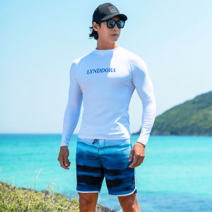 เสื้อแขนยาว SB-M004 - ว่ายน้ำเซิร์ฟป้องกันรังสียูวี ชุดว่ายน้ำแขนยาว ผู้ชาย สีเหลือ