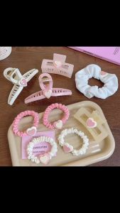 Set Phụ Kiện Tóc 9 Chi Tiết Phối 2 Màu Hồng Trắng Xinh Xỉu Hot Hit Cho Các Bạn Nữ