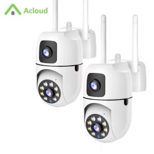 AJCloud 1080P Dual Lens Outdoor WiFi CCTV Camera IP66 Waterproof 355° PTZ Rotation Full Color Night Vision Motion Detection Alarm Two-Way Audio Home Security Camera