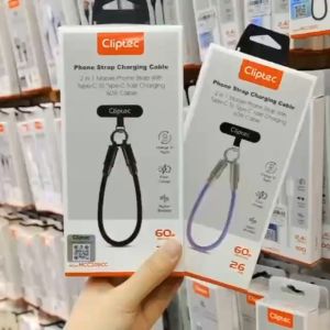 Cliptec MCC205CC 2-in-1 Phone Strap with Type-C to Type-C 60W Fast Charging Cable - Durable Nylon Braided 26cm